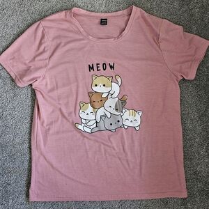 SHEIN Pink Cat Graphic Clothing